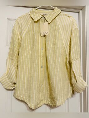 Relaxed Yellow Stripe Button-Down Shirt - Women's